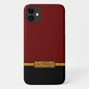 Chic Gold Name and Red Greek Key Pattern Case-Mate iPhone Case