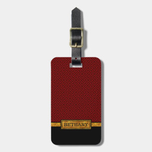 Chic Gold Name and Red Greek Key Pattern Luggage Tag