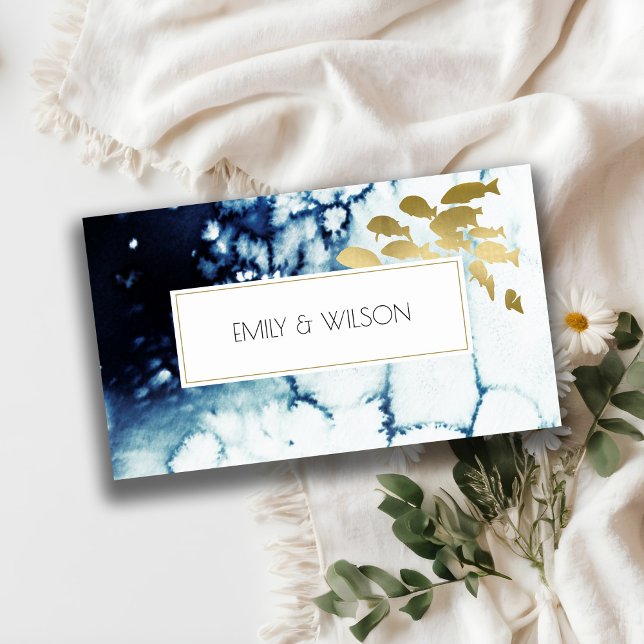 CHIC GOLD NAVY UNDERWATER SEA FISH WEDDING WEBSITE BUSINESS CARD (Creator Uploaded)