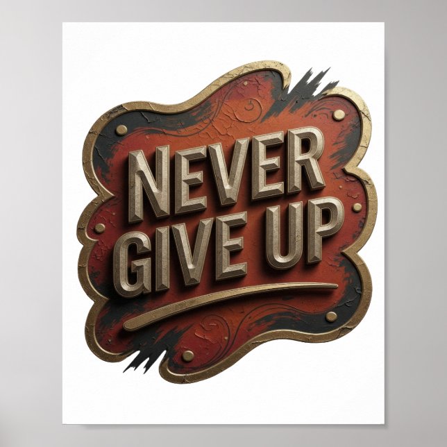 Chic Gold NEVER GIVE UP Print (Front)