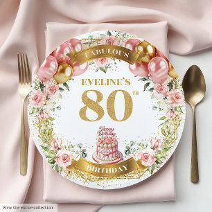 Chic Gold Number 80th Boho Blush Party Plates