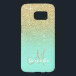 Chic gold ombre mint green block personalised<br><div class="desc">A custom and personalised case with name and modern monogram on a stylish faux gold ombre glitter and bright mint green colour block. A glam and chic custom case.
This is a printed image,  there are no glitter elements or shine to it.</div>