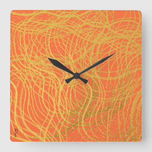 Chic Gold Orange Abstract Square Wall Clock