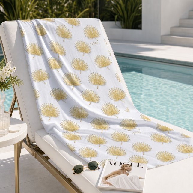 Chic Gold Palm Leaves Beach Towel (Creator Uploaded)