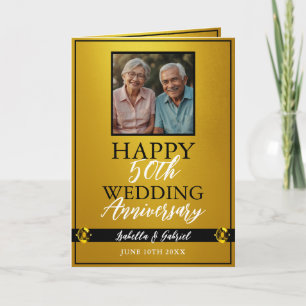 Chic Gold Parents Photo 50th Anniversary Card