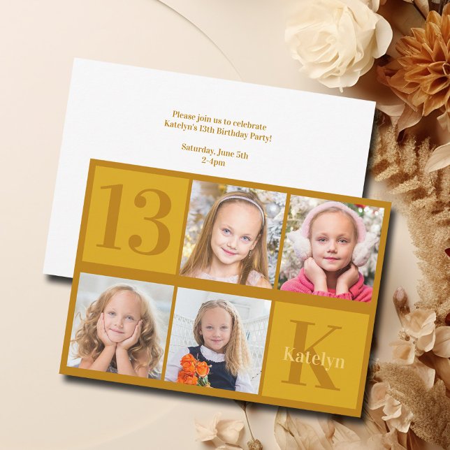 Chic Gold Photo Collage Birthday Party Invitation (Creator Uploaded)