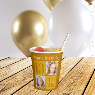 Chic Gold Photo Custom Birthday Party Paper Cups