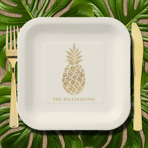 Chic Gold Pineapple  Paper Plate