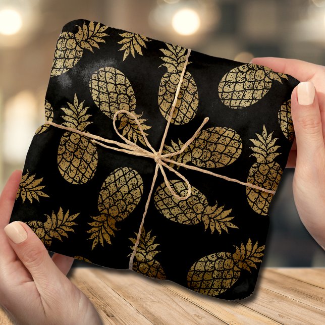 Chic Gold Pineapples Tropical Black Tissue Paper (Creator Uploaded)