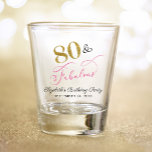 Chic Gold Pink 80th Birthday Party Favour Shot Glass<br><div class="desc">Elegant and chic shot glass for her 80th birthday party. "80 & Fabulous" is written in a a stylish gold,  pink and black script. Personalise with her name and the party date.</div>
