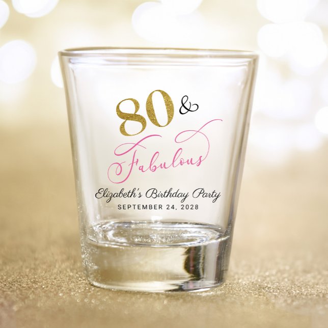 Chic Gold Pink 80th Birthday Party Favour Shot Glass (Creator Uploaded)