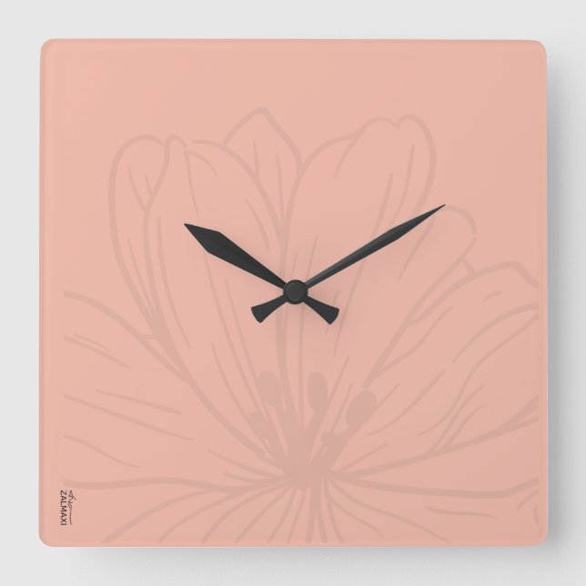 Chic Gold Pink Abstract Floral Square Wall Clock (Front)