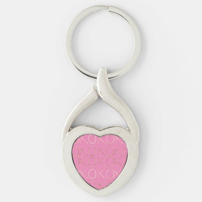 Chic Gold Pink Girly Glam XOXO Key Ring (Front)