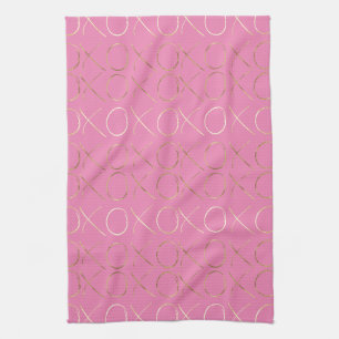 Chic Gold Pink Girly Glam XOXO Tea Towel