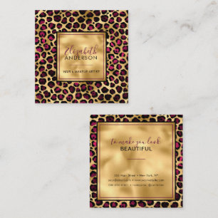 Chic Gold Pink Leopard Print Fashion Trendy Modern Square Business Card