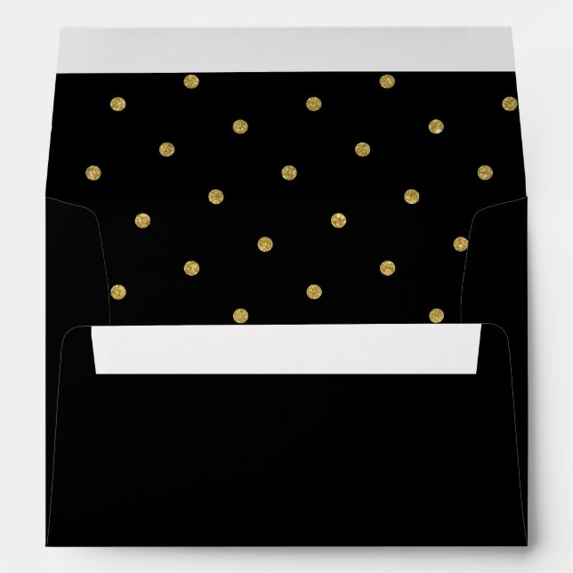 Chic Gold Polka Dot Pattern Black Envelope (Back (Bottom))