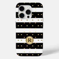 Chic Gold-Polka Dots With Black & White Stripes