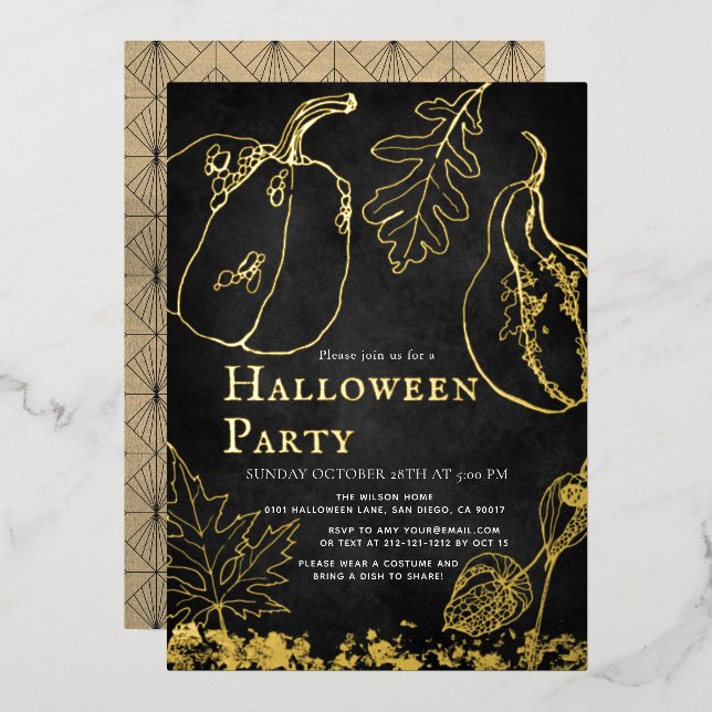 Chic Gold Pumpkin Black Halloween Party (Front/Back)