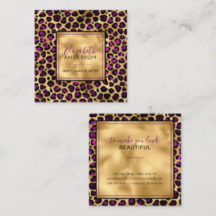 Chic Gold Purple Leopard Print Fashion Modern Square Business Card