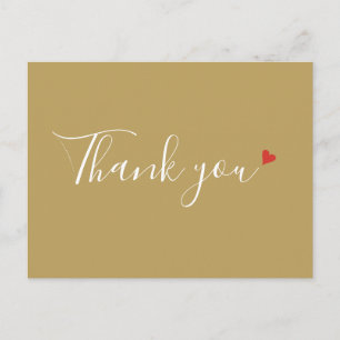 Chic Gold Red Heart Script Business Thank You Postcard
