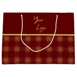 Chic Gold Red Pattern Custom Business Logo Large Gift Bag