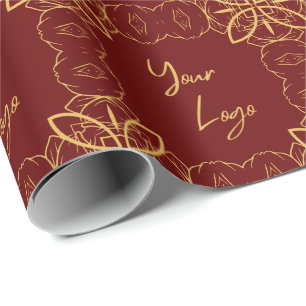 Chic Gold Red Pattern Custom Business Logo Wrapping Paper