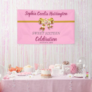 Chic Gold Ribbon Birthday Party Banner