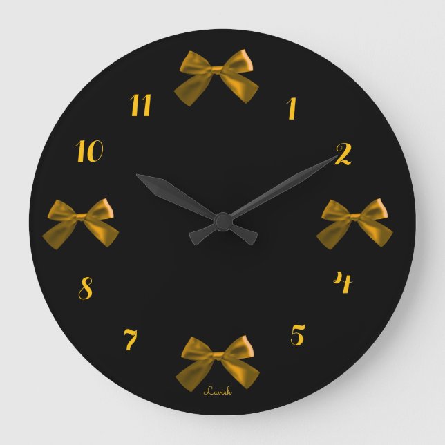 Chic Gold Ribbon Bow Clock for Home Decor (Front)