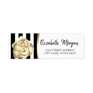 Chic Gold Rose , Black Stripes  Address Label