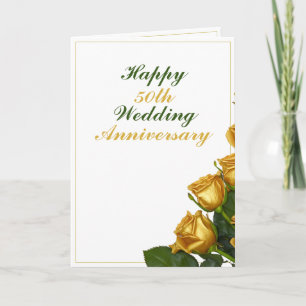 Chic Gold Roses 50th Wedding Anniversary Card