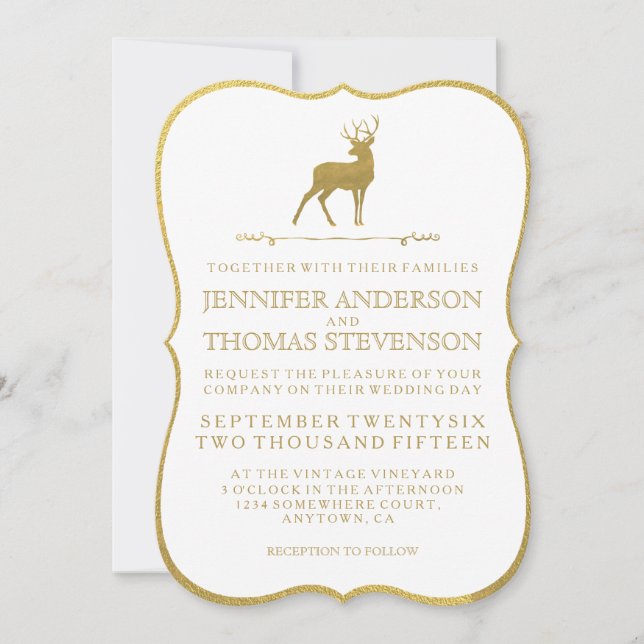 CHIC GOLD | RUSTIC DEER WEDDING INVITATIONS (Front)