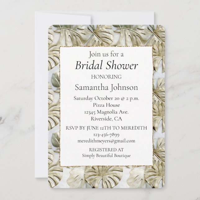 Chic Gold Sage Green Tropical Bridal Shower Invitation (Front)