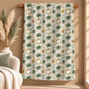 Chic Gold Sage Green Tropical Leaf Blanket