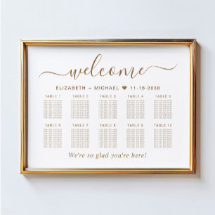 Chic Gold Script 10 Table Wedding Seating Chart