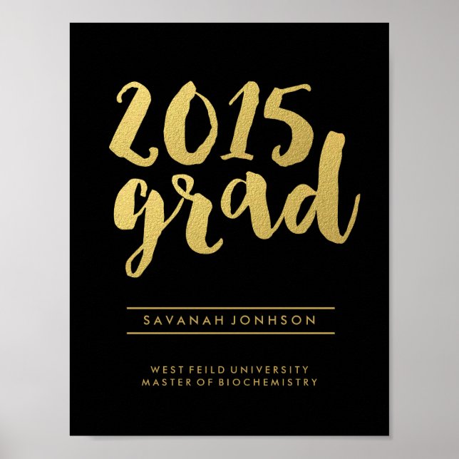 Chic Gold Script | Black 2015 Graduate Poster (Front)