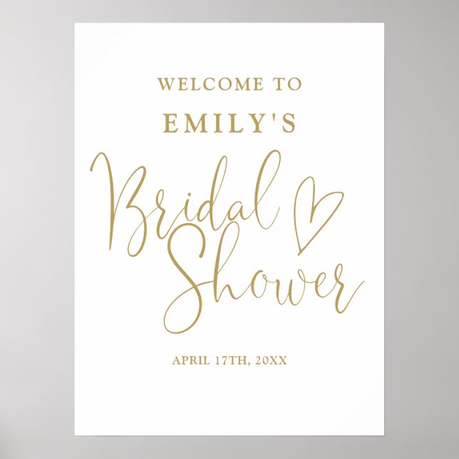 Chic Gold Script Bridal Shower Welcome Sign (Front)