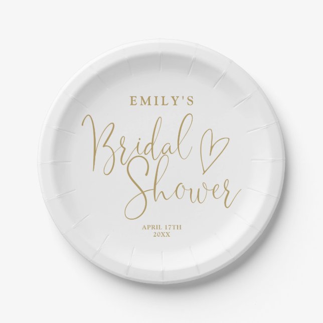 Chic Gold Script Calligraphy Bridal Shower Paper Plate (Front)