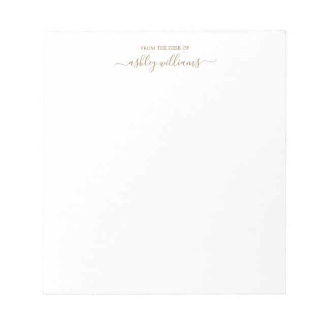Chic Gold Script From the Desk of Name Custom Notepad (Front)
