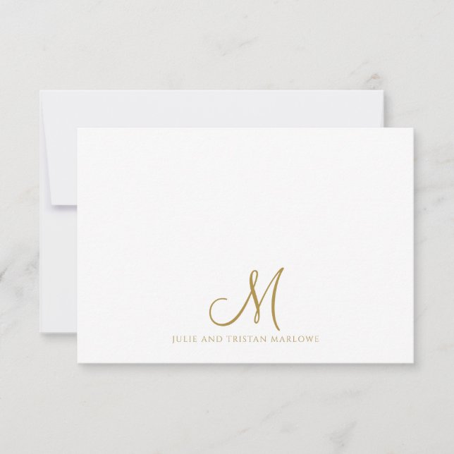 Chic Gold Script Initial Couples Monogram  Card (Front)
