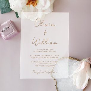 Chic Gold Script Minimalist Wedding Frosted Acrylic Invitations
