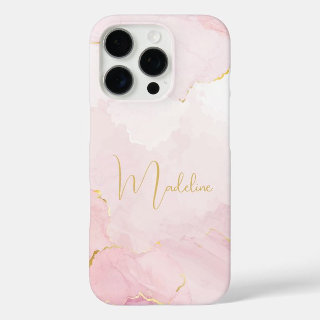 Chic Gold Script Monogram on Pink Marble Case-Mate iPhone Case (Back)