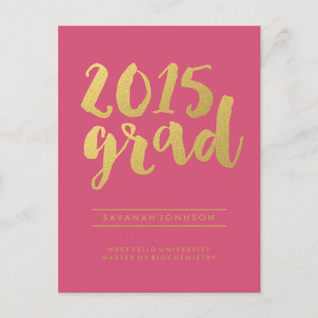 Chic Gold Script | Pink Graduate Photo Postcard (Front)