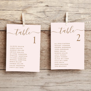 Chic Gold Script Pink Wedding Seating Chart Card