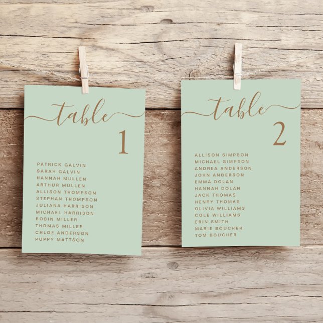 Chic Gold Script Sage Wedding Seating Chart Card (Creator Uploaded)