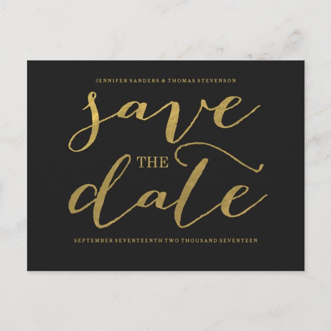 Chic Gold Script Save the Date Postcard (Front)
