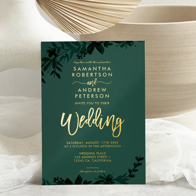 Chic gold script typography Floral green wedding (Creator Uploaded)