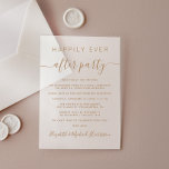 Chic Gold Script Wedding Reception Frosted Acrylic Invitations<br><div class="desc">Chic elopement or private wedding announcement and wedding reception frosted acrylic invitation. "Happily Ever After Party" is written in a mix of simple gold typography and an elegant gold script with swashes. Personalise your wedding announcement and reception invitation and add your names in a signature-like script.</div>