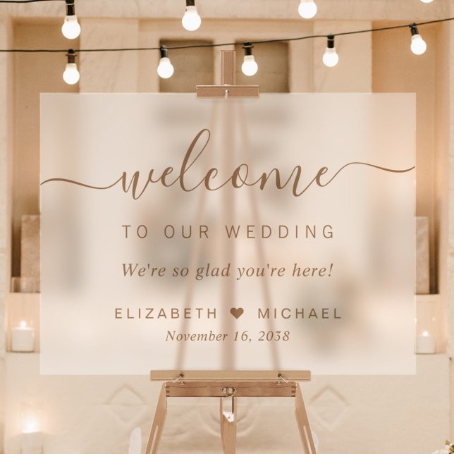 Chic Gold Script Wedding Welcome Frosted Acrylic Sign (Creator Uploaded)
