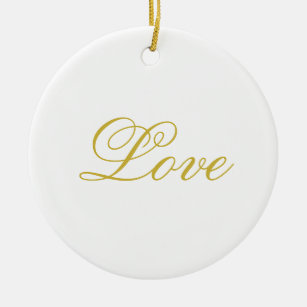 Chic Gold Script White Love Wedding Calligraphy Ceramic Tree Decoration