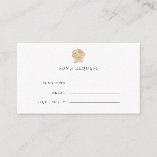 Chic Gold Seashell coastal wedding song request Enclosure Card (Front)